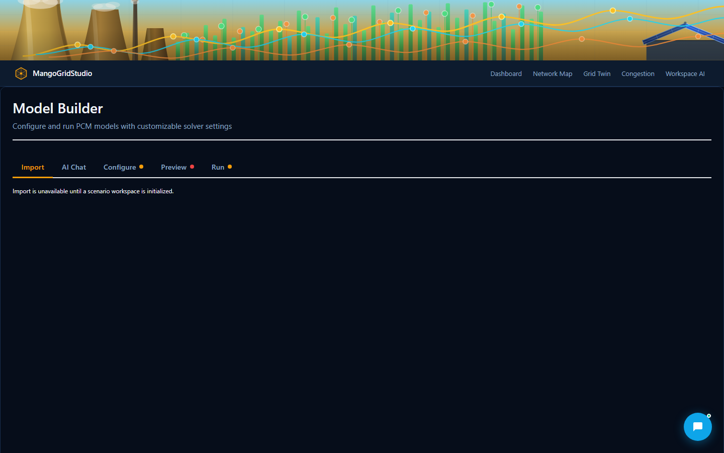 Model Builder import tab for loading network data